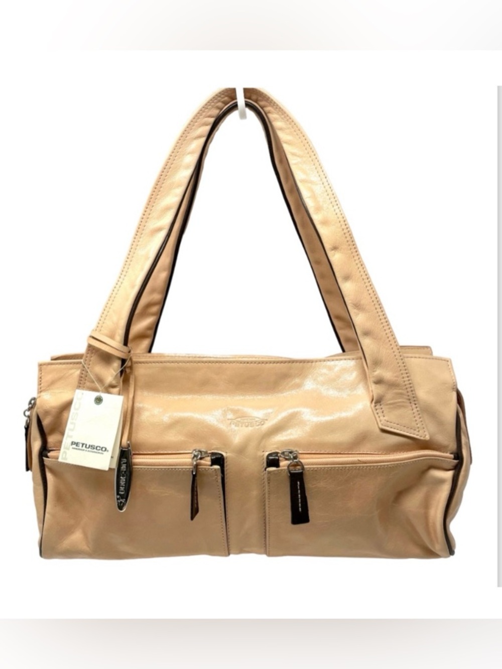 PETUSCO made in Spain peach leather baguette bag, NWT